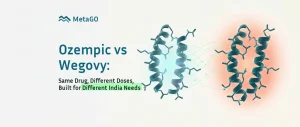 Two identical 3D semaglutide molecules side by side same drug different doses for different India needs