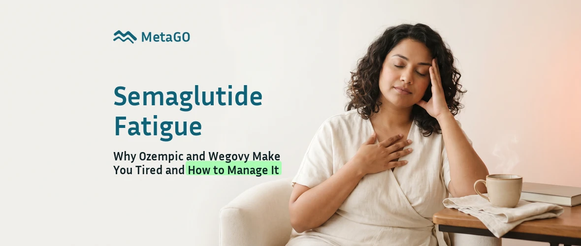 Indian woman in her 30s with plus-size build hand on temple managing semaglutide fatigue on Ozempic and Wegovy