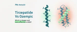 Tirzepatide vs Ozempic molecular comparison showing dual-hormone GIP plus GLP-1 versus single-hormone peptide