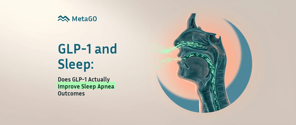 Translucent 3D airway cross-section with mint airflow particles showing open passage, GLP-1 and sleep apnea outcomes guide