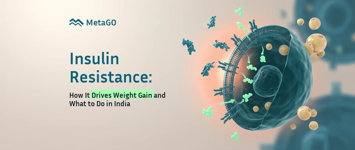 Translucent 3D cell with blocked insulin receptors and mint molecules, insulin resistance drives weight gain India treatment
