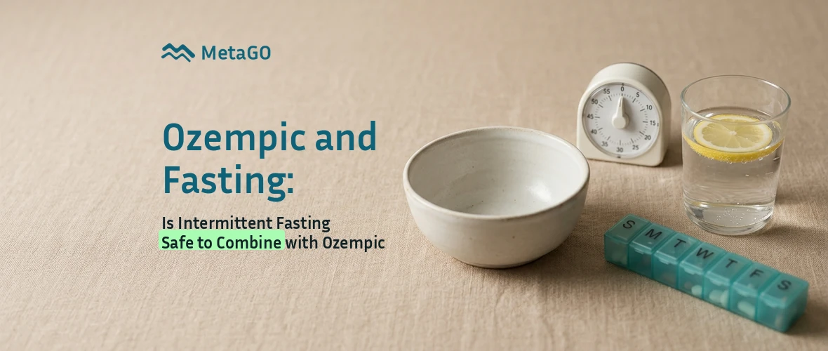 Empty bowl, kitchen timer, lemon water and pill organizer, Ozempic intermittent fasting safety India