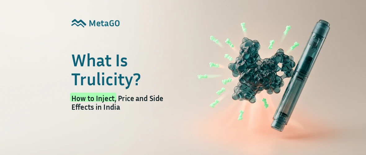 Translucent 3D dulaglutide Trulicity peptide with injection pen and mint GLP-1 activation, uses price India